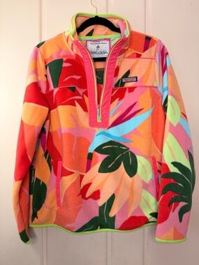 Vineyard Vines Tropical Print Fleece Pullover - Bright Multi SzLarge
